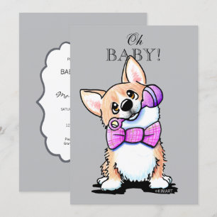 KiniArt Corgi Pink and Grey Invitations