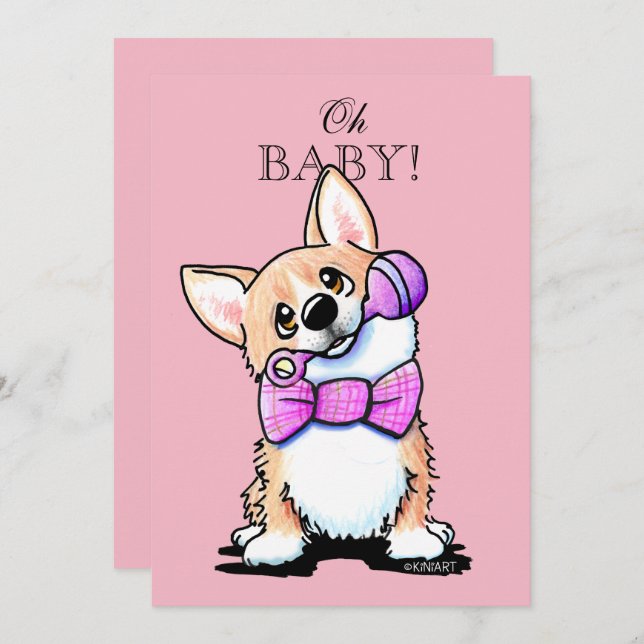 KiniArt Corgi Pink Baby Shower Invitations (Front/Back)
