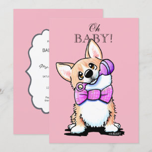 KiniArt Corgi Pink Baby Shower Invitations