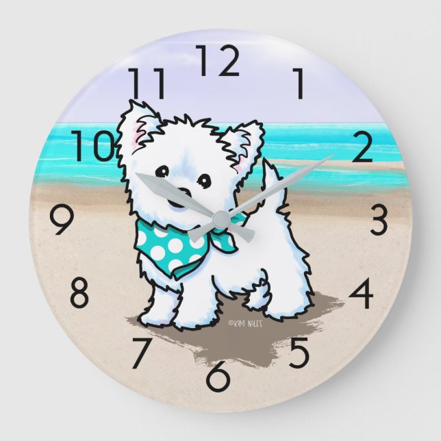 KiniArt Cutieface Beach Westie Wall Clock (Front)