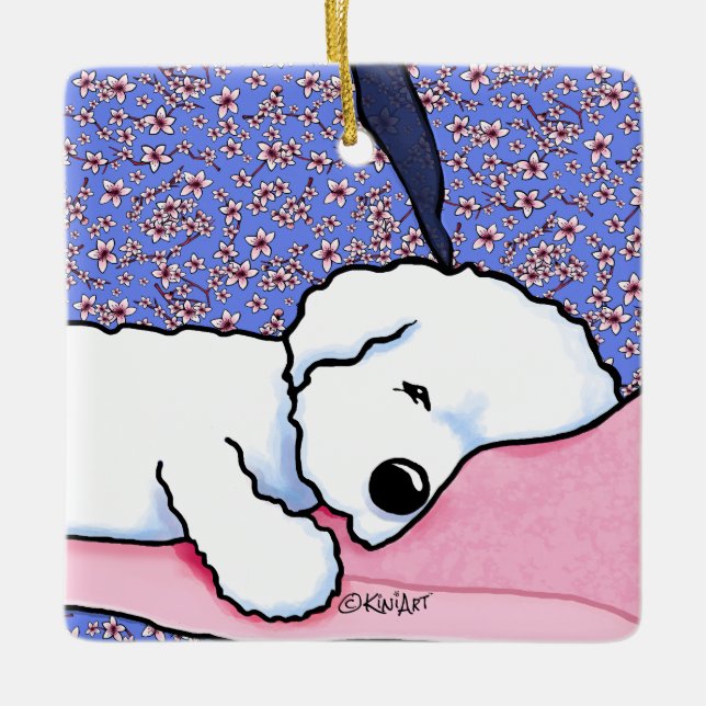 KiniArt Dog Tired Bichon Ceramic Ornament (Front)