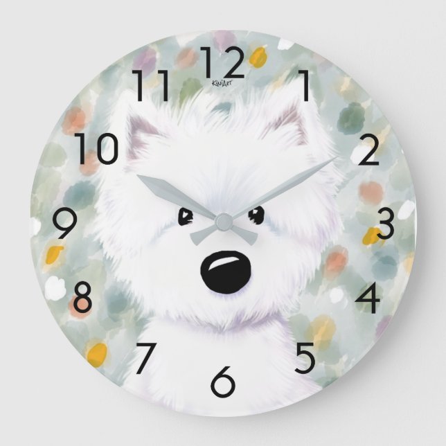KiniArt Fluffy Westie Impressions  Large Clock (Front)