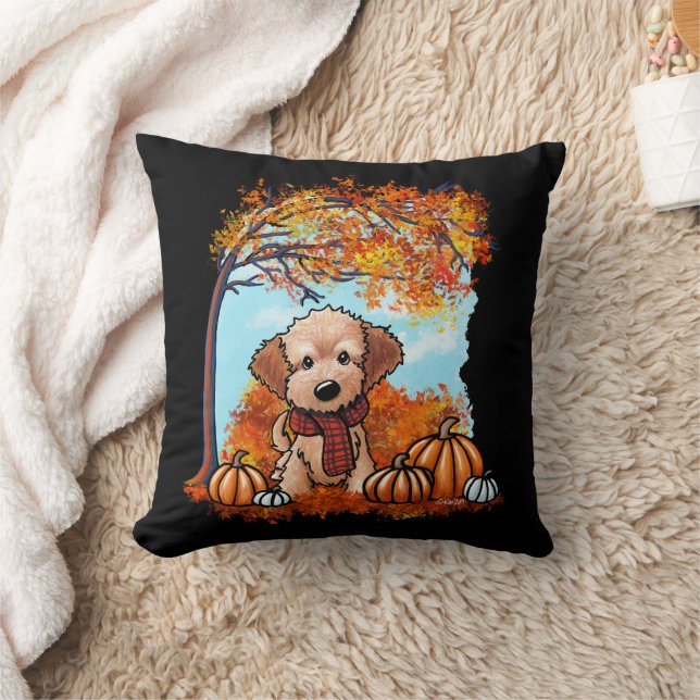 KiniArt Goldendoodle Puppy Autumn Cushion (Blanket)