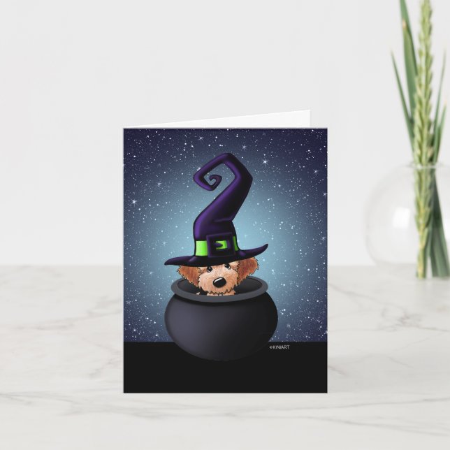KiniArt Goldendoodle Witch Halloween Card (Front)