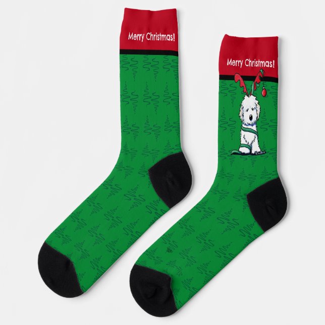 KiniArt Havanese Reindeer Christmas Socks (Left)