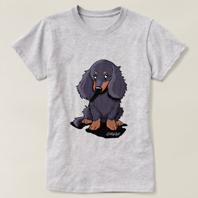 KiniArt Long-haired Dachshund T-Shirt (Design Front)