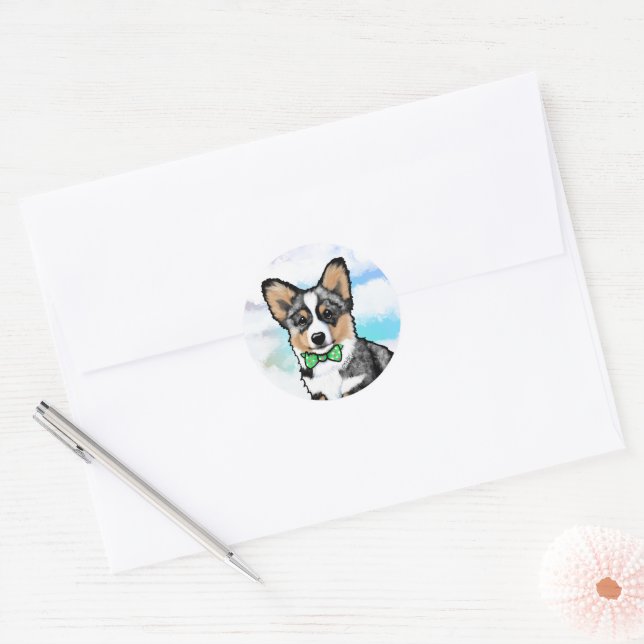 KiniArt Merle Corgi Classic Round Sticker (Envelope)