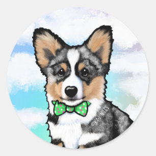 KiniArt Merle Corgi Classic Round Sticker