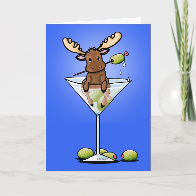 KiniArt Moose Martini Holiday Card (Front)