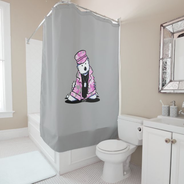 KiniArt Pink Camo Westies Shower Curtain (In Situ)
