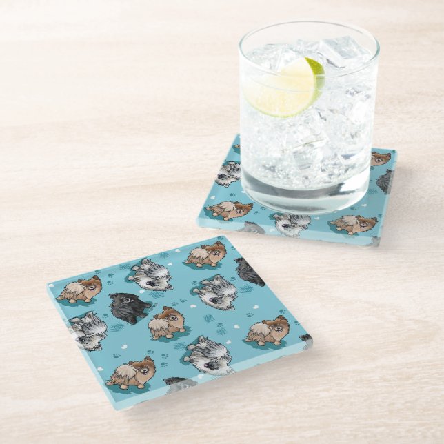 KiniArt Pomeranian Parade Glass Coaster (Angled)