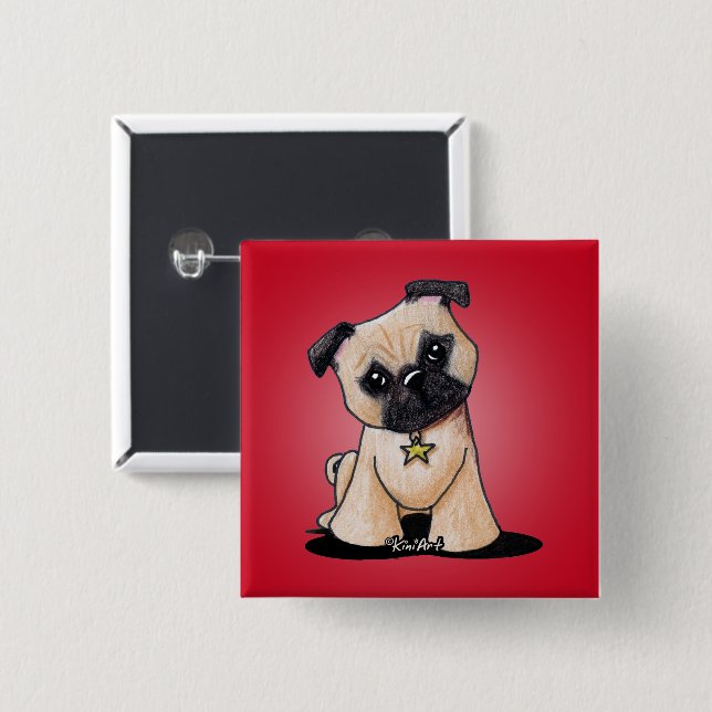KiniArt Pug 15 Cm Square Badge (Front & Back)