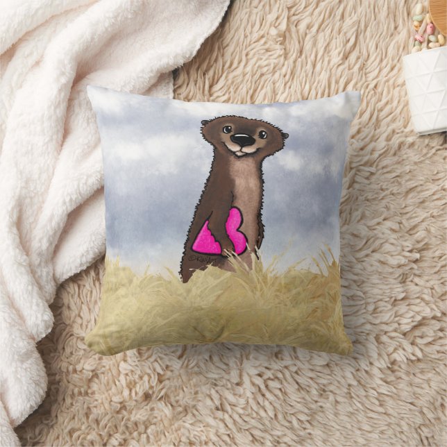 KiniArt River Otter Throw Pillow (Blanket)