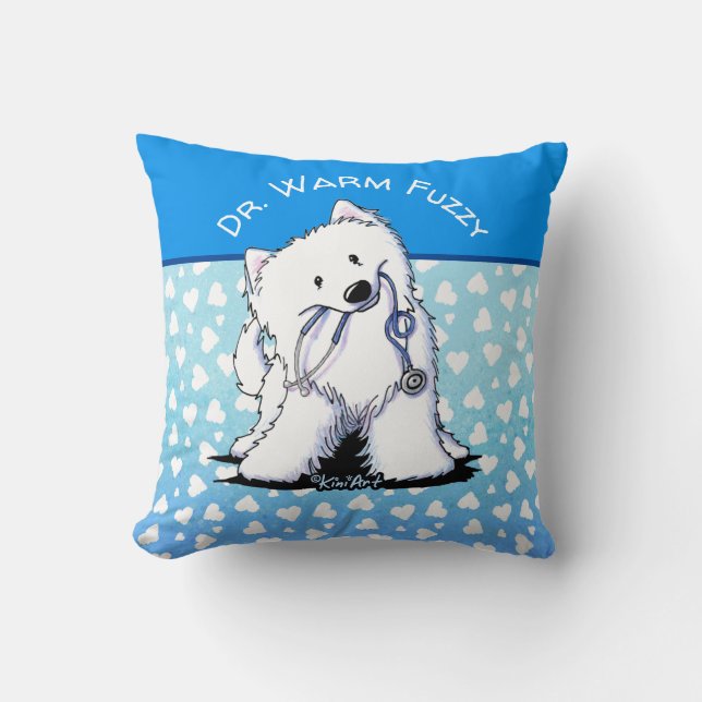 KiniArt Samoyed Doctor Throw Pillow (Front)