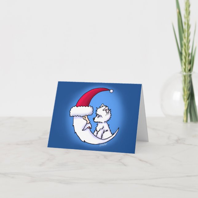 KiniArt Santa Moon Westie Holiday Card (Front)