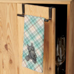 KiniArt Scottie on Marina Plaid Kitchen Towel<br><div class="desc">KiniArt Scottie on Marina Plaid design in green,  peach,  brown and white,  by Designer,  Kim Niles. © Kim Niles,  KiniArt™ - All Rights Reserved.</div>