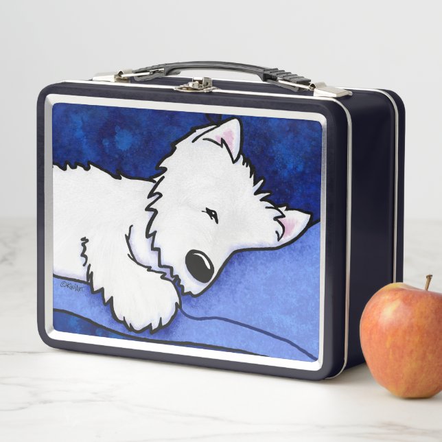 KiniArt Sleepy Westie Metal Lunch Box (In Situ)