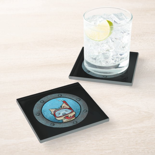 KiniArt Snorkelling Cairn Terrier Glass Coaster (Angled)