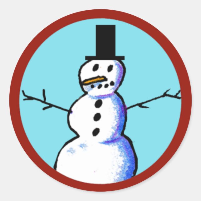 KiniArt Snowman Classic Round Sticker (Front)