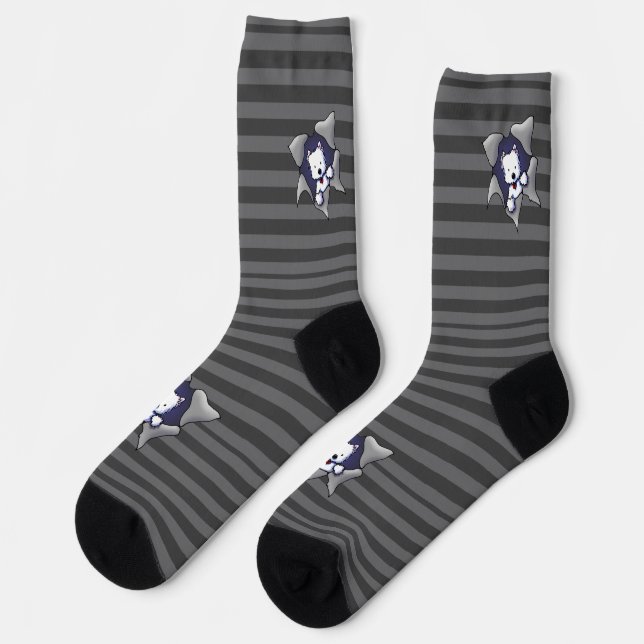 KiniArt Striped Westie BLAST Socks (Left)