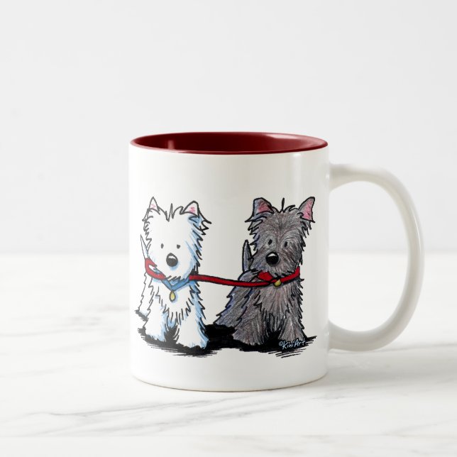 KiniArt Terrier Walking Buddies Two-Tone Coffee Mug (Right)