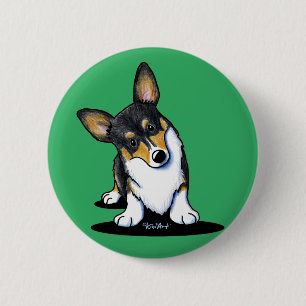 KiniArt Tri Curious Corgi 6 Cm Round Badge