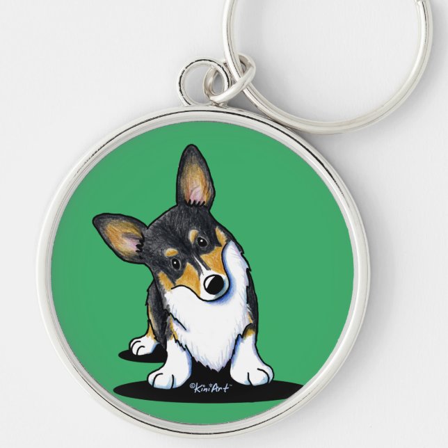 KiniArt Tri Curious Corgi Key Ring (Front)