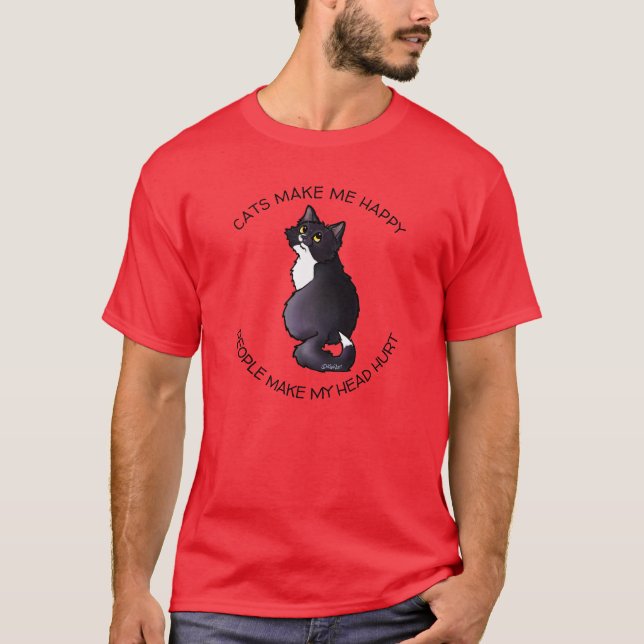 KiniArt Tuxedo Kitty Cat Lover T-Shirt (Front)