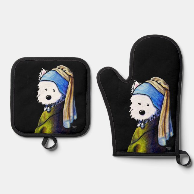 KiniArt Vermeer Westie Oven Mitt & Pot Holder Set (Front)