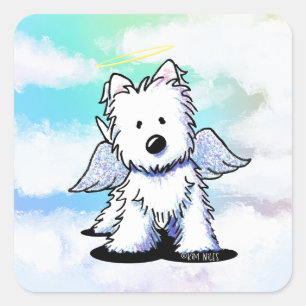 KiniArt Westie Angel Rainbow Square Sticker