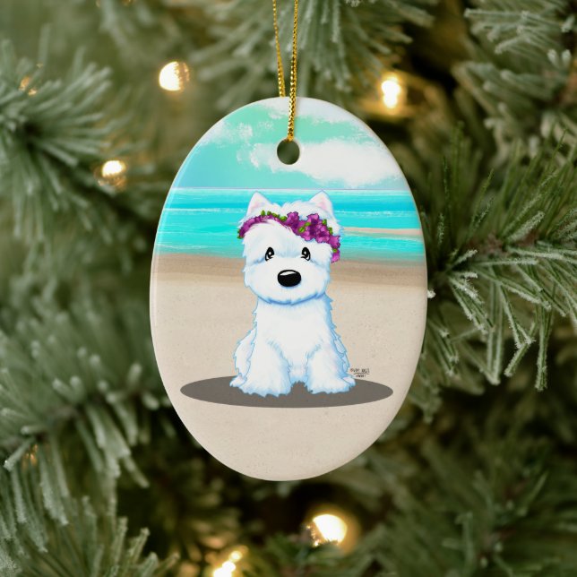 KiniArt™️ Westie Beach Blossom Ceramic Ornament (Tree)