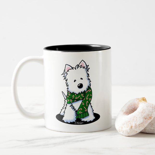 KiniArt Westie Dog Christmas Two-Tone Coffee Mug (With Donut)