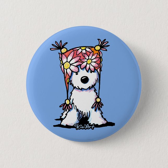 KiniArt Westie Floral Hat T-Shirt 6 Cm Round Badge (Front)