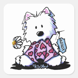 KiniArt Westie Flowers XOX Square Sticker
