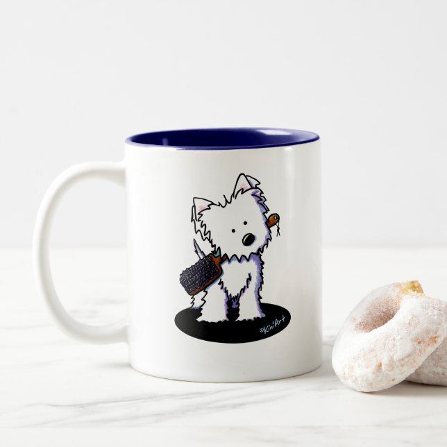 KiniArt Westie Groomer Two-Tone Coffee Mug (With Donut)