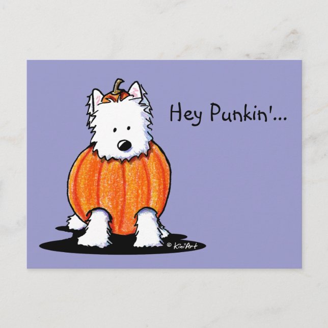 KiniArt Westie Halloween Party Invitation Postcard (Front)