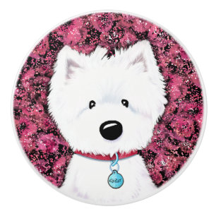 KiniArt Westie Impressions Floral Ceramic Knob