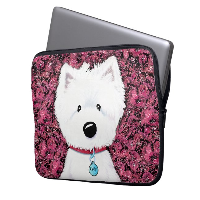 KiniArt Westie Impressions Floral Laptop Sleeve (Front Left)