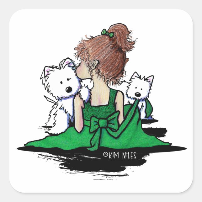 KiniArt Westie Kisses And Bows Square Sticker (Front)