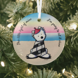 KiniArt Westie Lighthouse Glass Tree Decoration