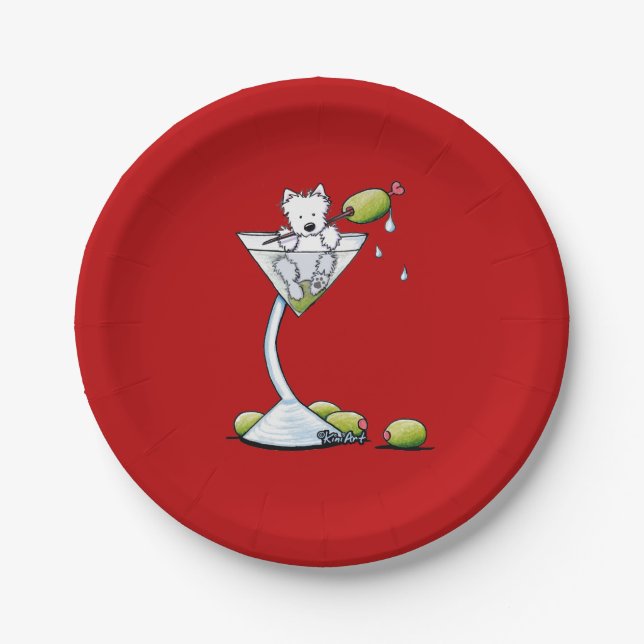 KiniArt Westie Martini Paper Plate (Front)