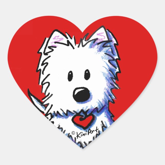 KiniArt Westie Red Heart Stickers (Front)
