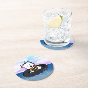 KiniArt Westie Terrier Round Paper Coaster