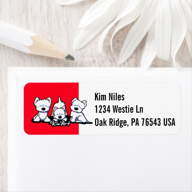 KiniArt Westie Trio Return Address Label (Insitu)