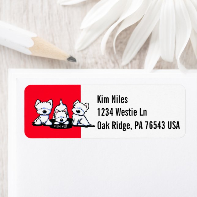 KiniArt Westie Trio Return Address Label (Insitu)