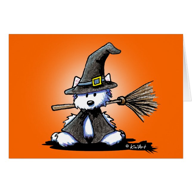 KiniArt Westie Witch Halloween Card (Front Horizontal)