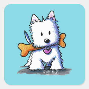 KiniArt Westie with Bone Square Sticker