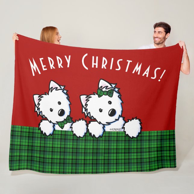 KiniArt Westies Christmas Fleece Blanket (In Situ)