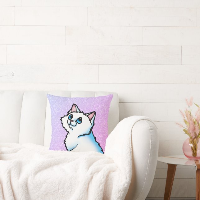 KiniArt White Cat Throw Pillow (Couch)