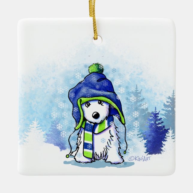 KiniArt Winter Westie Ceramic Ornament (Front)